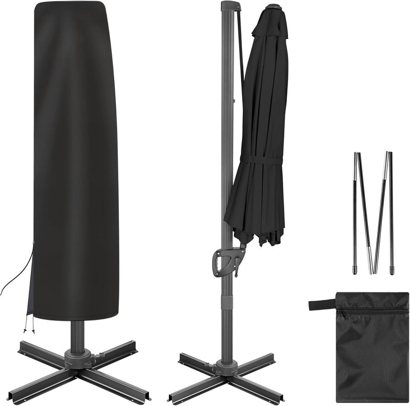 AckMizz Cantilever Umbrella Cover - Waterproof Oxford Outdoor Offset Patio Umbrella Covers with Folding Rod. Banana Style Parasol Cover for 7ft - 12ft Square Umbrellas (Black) - Image 1